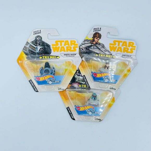 DisneyStar Wars Hot Wheels Battle Rollers Darth Vader Boba Fett Han Solo NEW NIP - Picture 7 of 11